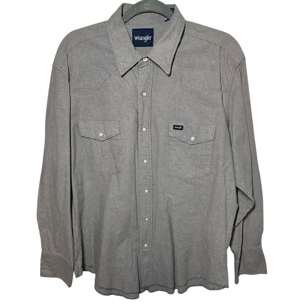 Wrangler Men's Casual Gray Long Sleeve Pearl Snap Button Down Shirt Size XL